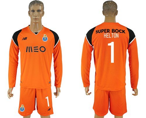 Oporto #1 Helton Orange Goalkeeper Long Sleeves Soccer Club Jersey